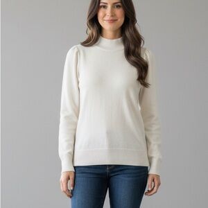 Love Tree White Mock Neck Sweater Ribbed Knit Long Sleeve Top
